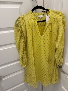NSR Chartreuse Ruffled Tunic with Gold Foil Dots